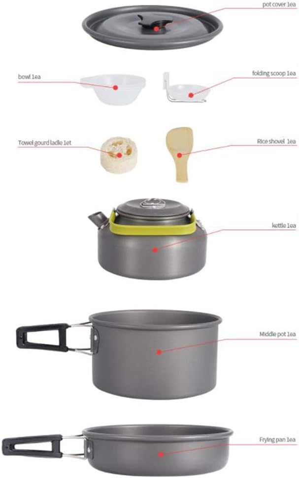 Outdoor Pot Set for 3~4 People Camping Portable Kettle Set Mountaineering Picnic Self-Driving Picnic Barbecue Non-Stick Cookware Pots & Pans