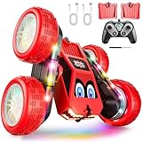 WayEee Remote Control Car, 360° Flips RC Stunt Car with LED Lights Strips, Type-C Charge Modular Battery, 2.4 GHZ Double Sided High Speed RC Cars for Boys Age 8-12 Girls 3+ Kids Toys Birthday Gifts