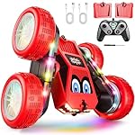 WayEee Remote Control Car, 360° Flips RC Stunt Car with LED Lights Strips, Type-C Charge Modular Battery, 2.4 GHZ Double Sided High Speed RC Cars for Boys Age 8-12 Girls 3+ Kids Toys Birthday Gifts