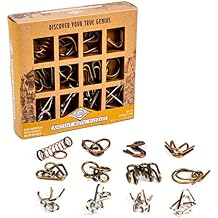 Ancient Metals 12-Piece Metal Puzzle Set Brain Teaser Disentanglement Puzzles for Adults & Teens, Logic Game Gift for Men, Stress Relief Desk Toys, Unique Metal Mind Challenges