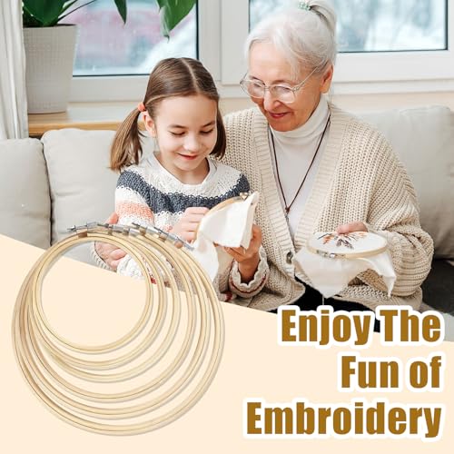 Bilkeru 700520 6 Pcs Adjustable Bamboo Circle Cross Stitch Hoop Ring Round Wooden Cross Stitch Hoop Small Embroidery Hoop 4 Inch To 10 Inch thumb #6