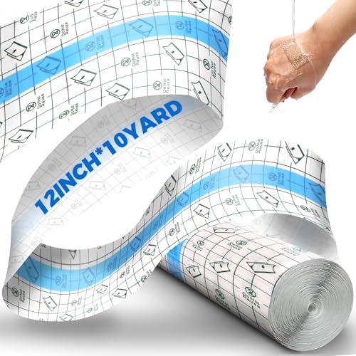 BFONS Tattoo Aftercare Waterproof Bandages Roll 12 Inch x 10 Yard, Transparent Tattoo Cover Up Tape Second Skin Film Wrap Tattoo Supplies for Healing Protective Clear Sterile and Safe Bandages