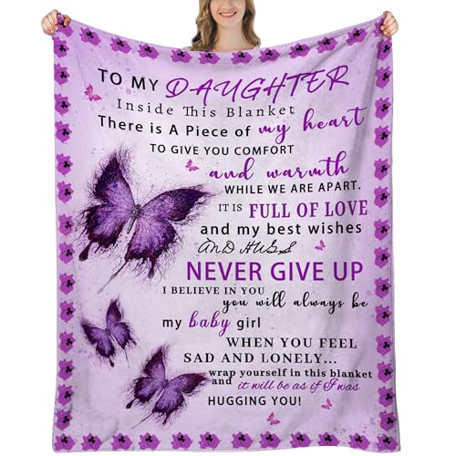UHANKRU Daughter Gifts from Mom Dad - to My Daughter Blanket, Daughters Birthday Gift, Christmas丨Mothers Day丨Birthday Gifts for Daughters Adult, Soft Flannel Throw Blankets, Purple Butterfly, 60"x50"