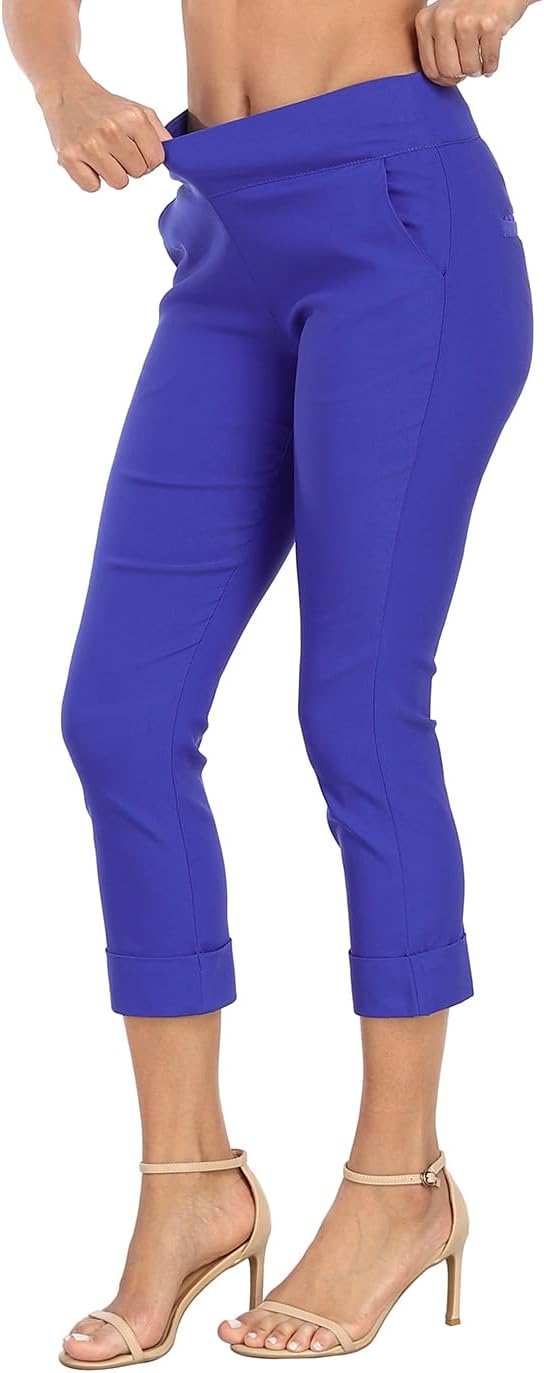 HDE Pull On Capri Pants for Women with Pockets Elastic Waist Cropped Work Pants - Image 6