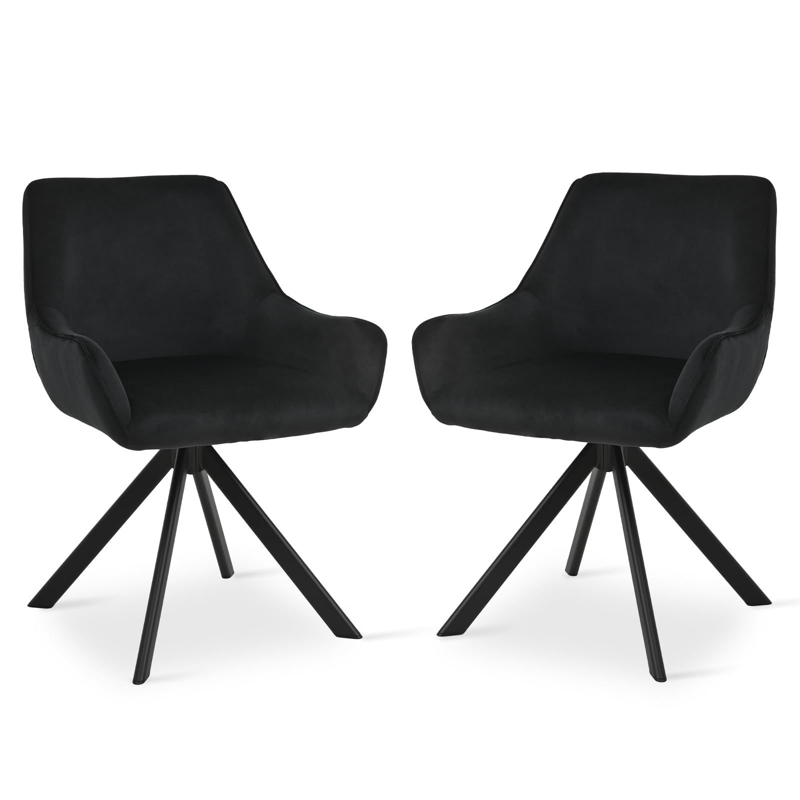 Goeurvant Velvet Dining Chairs Set of 2 with Armrests,360° Swivel Upholstered Chairs,Modern Rotary Chair,Kitchen Chair with Metal Frame and Backrest for Dining Room,Living Room,Bedroom,Office, Black
