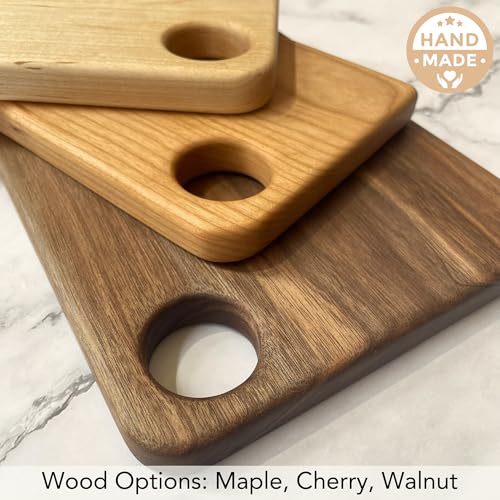 Tabla de Cortar Artesanal de Nogal, Arce o Cerezo – Diseño con Bordes Redondeados, Madera Maciza con Acabado Orgánico. Ideal para Regalar (11x11, Madera de Nogal) miniatura 4