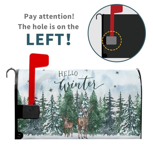 Image of Hello Winter Welcome Pine Trees Mailbox Covers Magnetic Standard Size 18 inchx21 inch Christmas Snow Green Forest Mailbox Cover Winter Mailbox Wraps Post Letter Box Cover Decor for Home Garden Yard