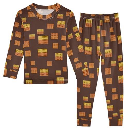 Pajama Sets Long Sleeve Square Grids with Holes Soft Comfy Sleepwear 2 Piece PJS 3-8T