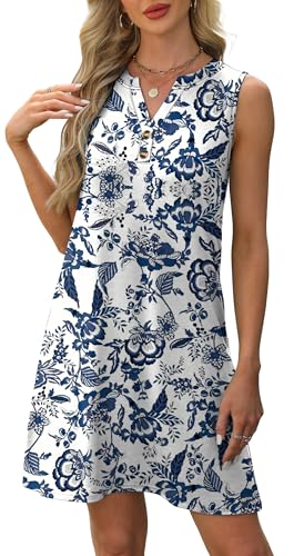 Image of XIEERDUO Summer Dresses for Women 2026 Beach Vacation Clothes V Neck Button Sundresses with Pockets