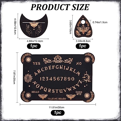 CREATCABIN 3Pcs Wooden Spirit Board Kit Tarot Card Stand Holder Moth Divination Board Set including Planchette Black Altar Card Display Stand Rectangle Talking Board for Witch Board Divination Tools - Image 2