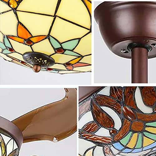 Panda Lighting 42" Tiffany Style Ceiling Fan With Light Indoor, Retractable Blades Led Chandelier Fan, 3 Color/3 Speed Classic Ceiling Fans Lighting Fixture With Remote Control For Dining Living Room #TOP6