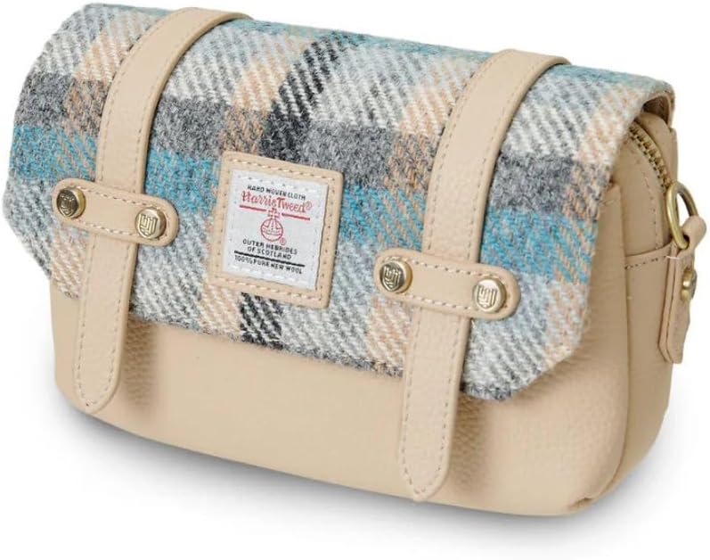 Islander Harris Tweed Pouch with Leather Trim, Magnetic Lid and Zip Closure, 4.72 x 7.48 x 2.75 in (Islader Tartan)