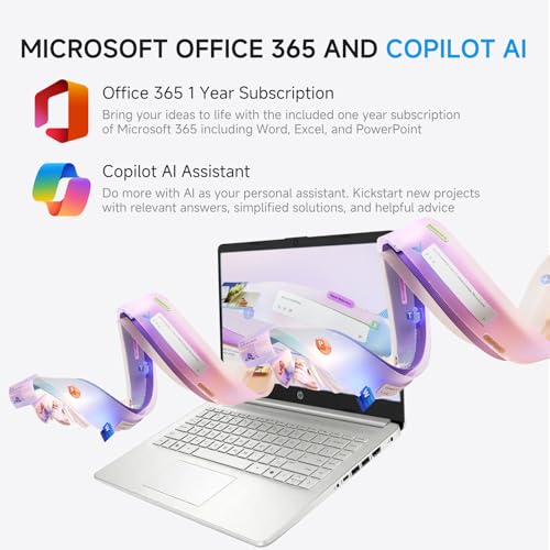Image of HP 2026 14 inch Laptop Computer Student Business, Copilot AI, Intel N150, 16GB RAM, 512 GB Storage(128GB UFS+256GB MSD+128GB UFD), 1-Year Office 365, WiFi 6, Ultra Light, Portable, Windows 11 Pro, Silver