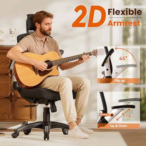 Image of GABRYLLY Ergonomic Office Chair, High Back Home Desk Chair with Flip-Up Arms, 3D Headrest, Thick Sponge Seat &90-120 Recline, Big and Tall Mesh Executive Chairs for Man Woman, Midnight-Cloud