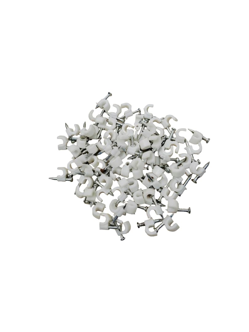 4mmCable Clips, White Plastic Wire Holders with steel Nails, cord organizer,(50- Pack)-image-14