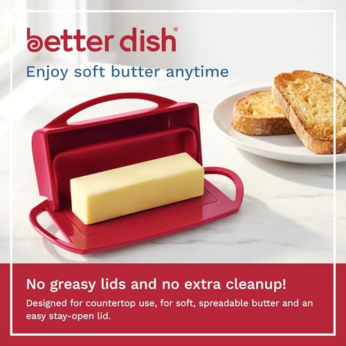Better Dish Flip Top Butter Dish with Attached Lid - Holds 2 Sticks, Fits Kerrygold/European Butter - BPA Free & Dishwasher Safe - Red - Image 3