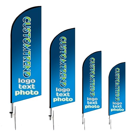 CUSTOMTREND Custom Advertising Feather Flags Personalized Logo Text Swooper Flag Custom Print Business Signs for Open House Real Estate Agents, Open, Barber Shop Business (1.6x6.6FT + Flagpole)