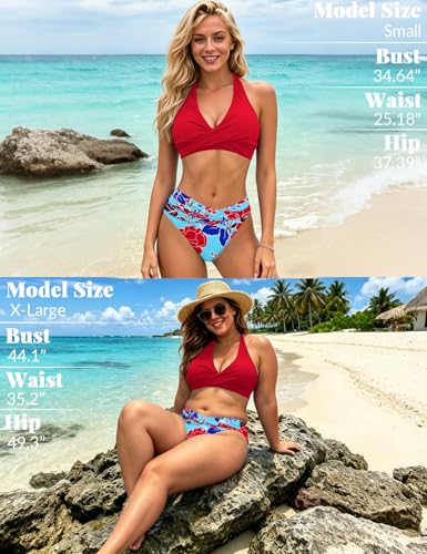 Image of Sopliagon Women's Bikini Sets Twist Front Two Piece Swimsuit Halter Bathing Suit