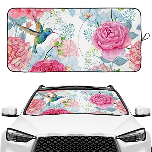 Parasol para parabrisas de coche, SUV, camión, plegable, reflector de rayos UV, ventana delantera, diseño de colibrí