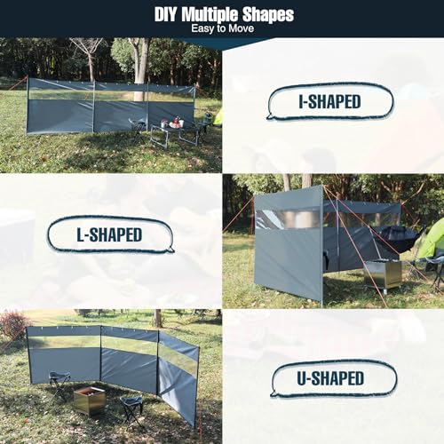 REDCAMP Windschutz für Camping, Heavy Duty Strand Sichtschutz mit Sichtfenster Stahlstangen Heringen Seilen, Outdoor Caravan Privacy Shield für Garten BBQ Picknick Lagerfeuer Holzkohlegrills, Grau