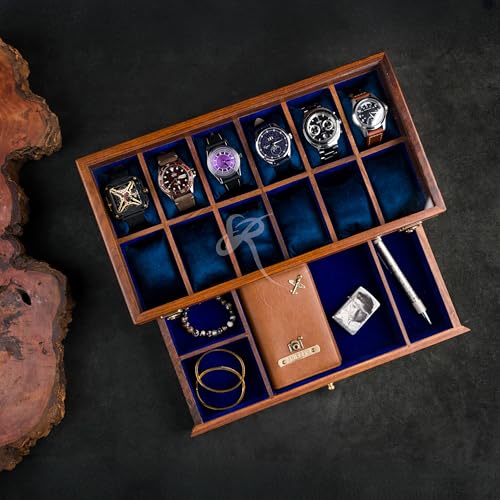 Image of Royal Craft Expertise Handmade Vintage Men's Wooden Watch Box with Drawer - Rosewood Watch Case for Men - Custom Timepice Holder & Gift for Him, Luxury Premium Watch Display Case