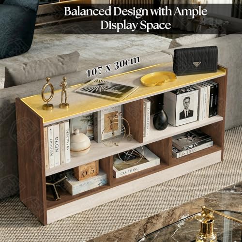Image of ABOUT SPACE Book Shelf - 5 Compartment Engineered Wood DIY Versatile Book Stand for Home Library, Office Modern Slim Open Display Rack for Bedroom, Living Room (Walnut - L 110 x B 30.5 x H 62.5 cm)