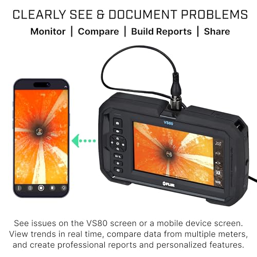 Image of FLIR VS80 Thermal Videoscope Kit with IR Probe (160x120 Resolution), 19mm x 1m Long | Thermal IR probe, VS80 display, metal case, neck /hand straps, audio headset, image and video capture