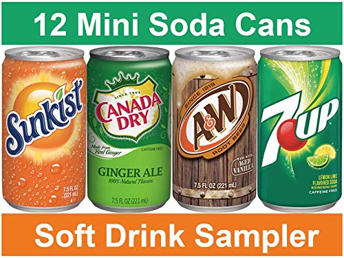 West End Foods Bundle Of Mini Soda Cans Variety Mix, 12 Pack Of 7.5 Fl Oz Soft Drinks, A&W Root Beer, Canada Dry Ginger Ale, Sunkist Orange Soda, & 7Up Lemon Lime Flavored Drink, Real Assorted Home Fridge Restock Kit #TOP5