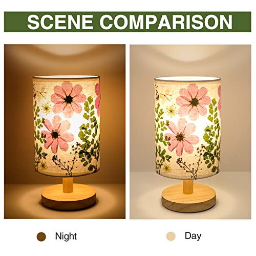 Floresita 1006YHD Dried Flowers Table Lamp 5W Led 3 Color Pressed Flower Bedside Lamp Linen Shade Table Lamp With Wood Base For Bedroom Living Room Desk Office thumb #6