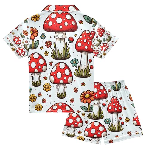 senya Fly Agaric and Flowers Satin Summer Pajama Sets Silk Short Sleeve Button Down Sleepwear2