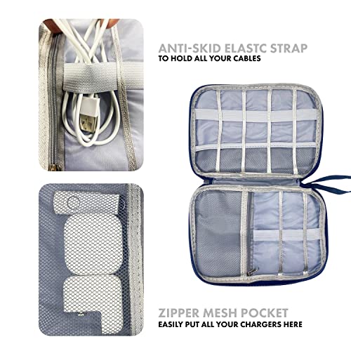 Woodland Cable Bag and Cable Organiser Bag is a Travel Essentials Electronics Travel Organizer for Chargers, Cables, USB Drive, SD Card, Power Bank and Hard Disk with Handle (Navy) - Image 3