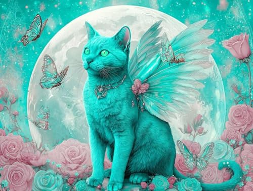 数字油絵初心者向け DIY アクリル絵の具塗り絵キット、Paint by Numbers子供と大人ハンド塗り絵緑の猫インテリア装飾ペイントバイナンバー 絵画手芸ストレス解消DIY手描、インテリア 家の壁の装飾、80x100cm/32x40インチ(フレームレ