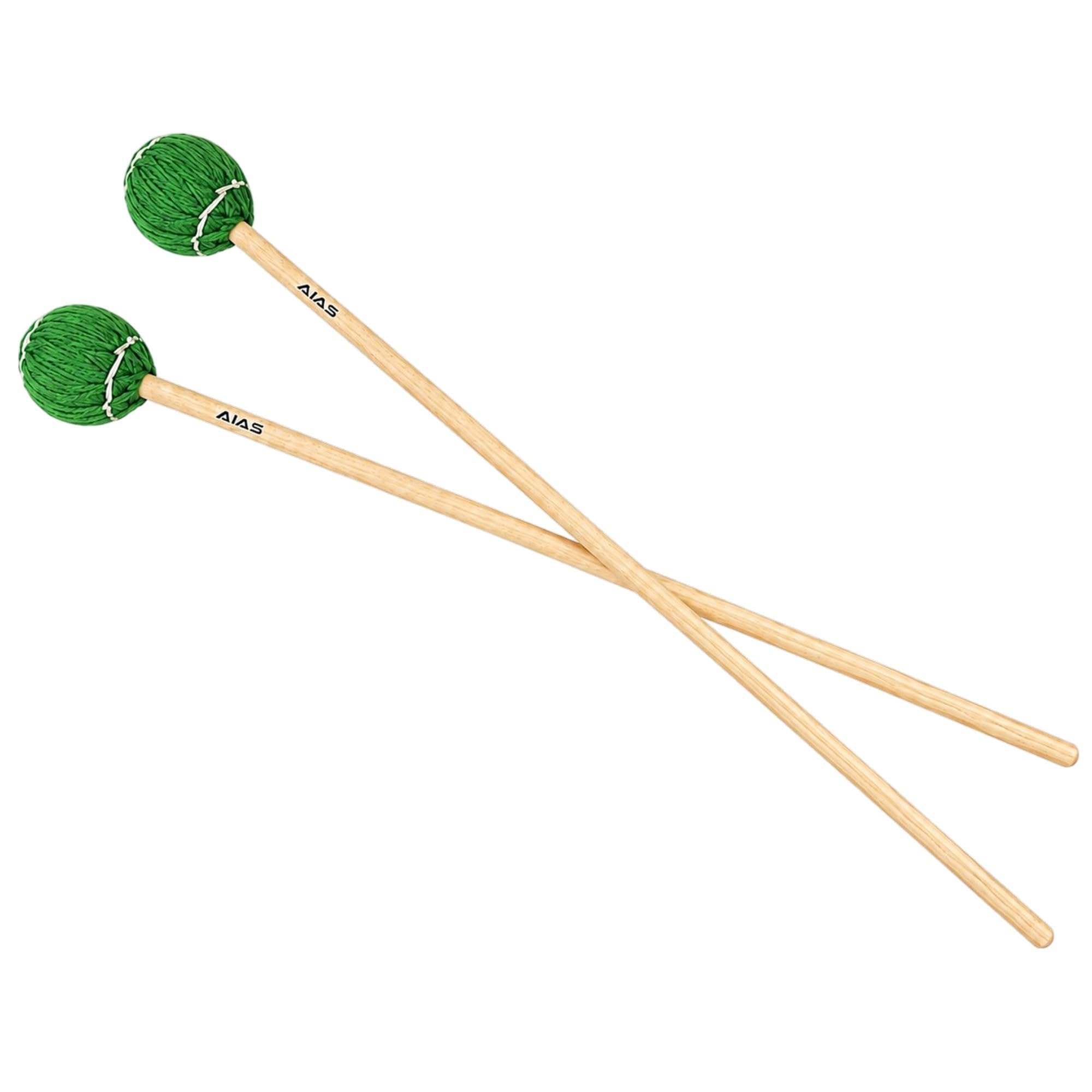 AIAS Vibraphonschlägel, grün umwickelte Köpfe mit Ahornschäften, klare Gelenke, 40,6 cm, Paar
