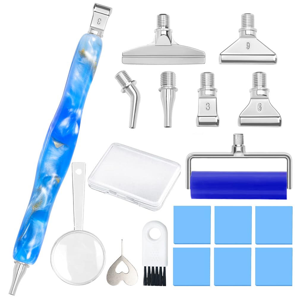 Praise V Do Diamond Painting Art Drill Bead Dot Pick Pen Kit with Screw Stainless Steel Metal Tips Nibs Placers Roller Tool Accessories Ergonomic Stylus for 5D Diamond Paint Nail Art Blue Gold White