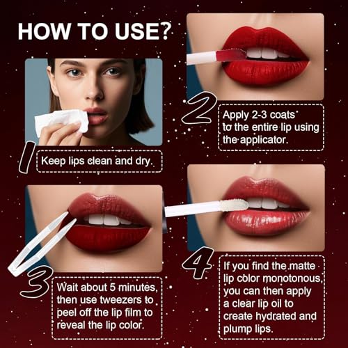 DAGEDA 5 Colors Peel Off Lip Stain Set,Tattoo Lip Stain Tint with Moisturizing Lip Oil, Highly Pigmented,Waterproof Long-lasting Peel Off Lip Liner Stain,Matte Finish Lip Makeup