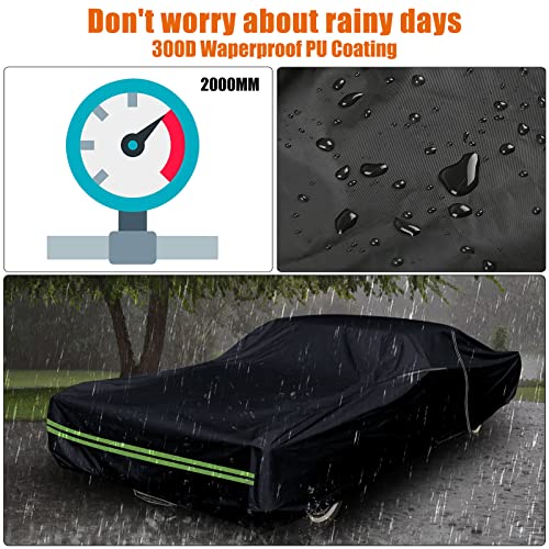 Image of Waterproof Car Cover Compatible with Chevrolet El Camino 1968-1972, 300D with Inner Cotton Liner All Weather Classic Car Covers with Zipper Door Reflective Strips Lock for Snow Rain Dust