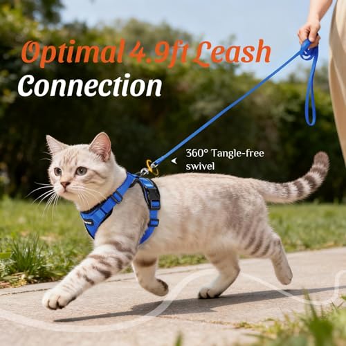 Image of Dooradar Cat Harness and Leash Set, Escape Proof Safe Adjustable Kitten Vest Harnesses for Walking, Easy Control Soft Breathable Mesh Jacket with Reflective Strips for Cats, Blue, XS
