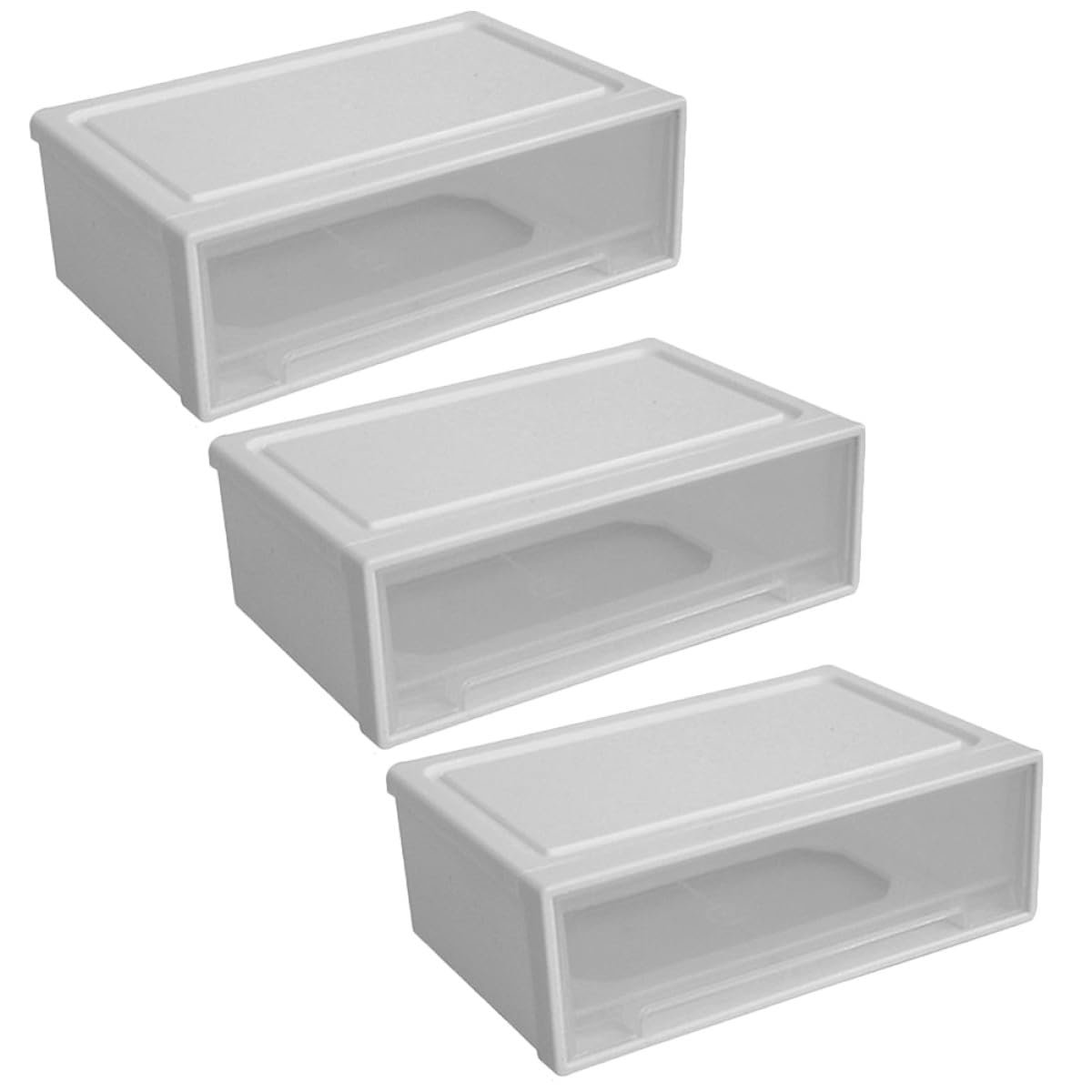 WOONEKY Organizer Cassetti per Trucco e Portaoggetti da Scrivania, Scatola di Immagazzinaggio Bianca in Plastica Resistente, Organizzatore per Cassetti Dell'armadio per Ufficio e Casa,