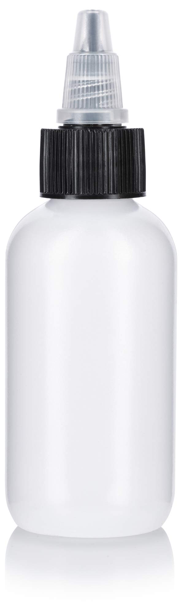 JUVITUS (12 pack) 2 oz Clear Natural Squeeze LDPE Plastic Bottle with Black Twist Top Cap + Funnel