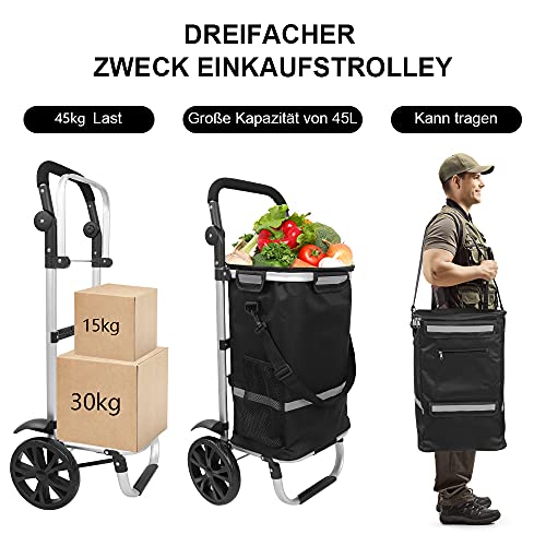 YOLEO Einkaufstrolley 45L, Klappbarer Einkaufswagen mit großen Rädern, Einkaufsroller, Abnehmbare & wasserdichte… – Bild 4