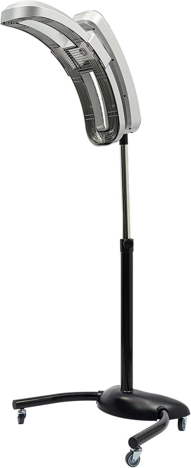 Orbiting Infrared Hair Dryer, Adjusting Angle Styling Perming Dryer with Swivel Caster Rolling Base, Freestanding Salon Hair Dryer with Temperature & Time Control (Silver)