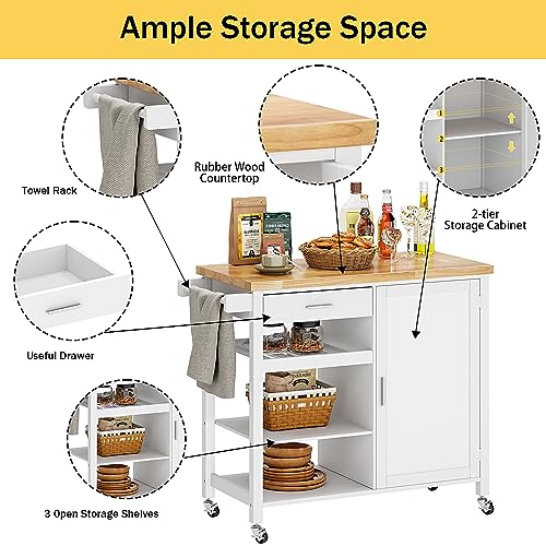 sogesfurniture-Rolling-Kitchen-Serving-Cart-with-Drawer-and-Storage-Shelves-Kitchen-Island-Cart-Trolley-on-Wheels-with-Rubberwood-Countertop-Storage-Cabinet-Towel-Holder-White sogesfurniture Rolling Kitchen Serving Cart with Drawer and Storage Shelves Kitchen Island Cart Trolley on Wheels with Rubberwood Countertop Storage Cabinet Towel Holder White