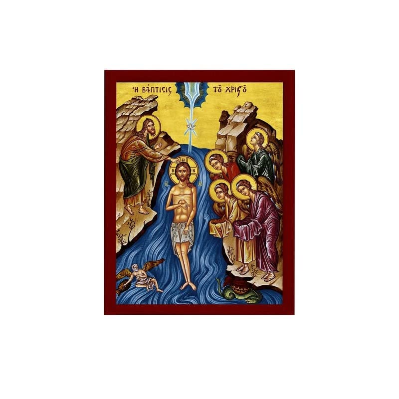 The Baptism of Jesus Christ icon, Jesus Christ Baptized Handmade Greek Orthodox Icon, Byzantine Art Wall Hanging Wood Plaque, Religious Gift