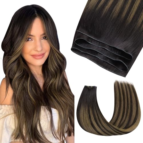 GOO GOO Genius Weft Hair Extensions Human Hair, Sew In Weft Extensions, Seamless Blend & No Bulk Flat, Natural Volume for Women, 2/6/2 Balayage Dark Brown to Chestnut Brown 14 Inch 50g