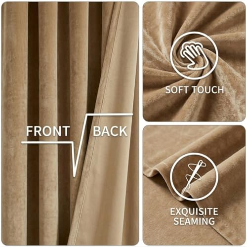 Image of Amazon Brand - Solimo Velvet Curtain Set of 2 (52x48 Inch) Plain Door & Window Curtains for Living Room & Bedroom |75% Light Blocking, Eyelet Curtains for Home Decor in Beige Color (4 feet x 4 feet)