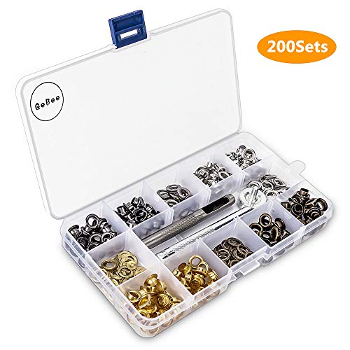 200 Sets Grommet Kit 1/4 Inch, Upgraded 4 Colors Grommets Eyelets with 3