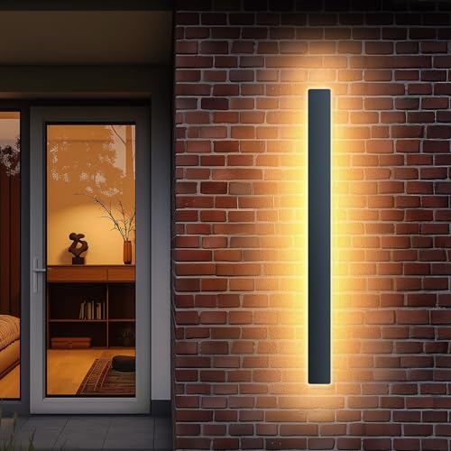 Applique Murale Exterieur/Intérieure Longue Luminaire Exterieur Étanche IP65 Noire 20W LED Lampe Exterieur En Métal Applique Exterieur Pour...