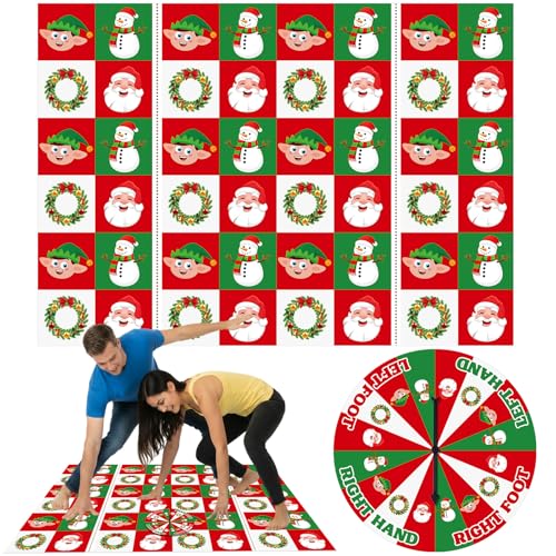 Capoda 2 Pcs Christmas Party Game Christmas Twist Poses Mat with Spinner Xmas Party Twisting Yoga...