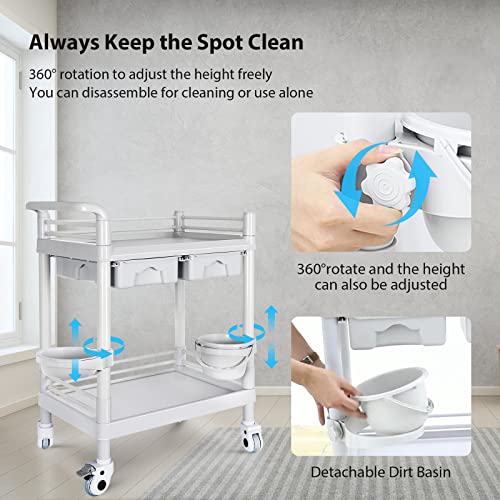 Medical Mobile Trolley Cart 2-Shelf 330 Lbs Max Load Rolling Utility Cart Heavy Duty Beauty Salon Storage Cart With Drawers Dirt Buckets Rotate Wheels 2 Brake For Hospital Dental Clinic Home #TOP5