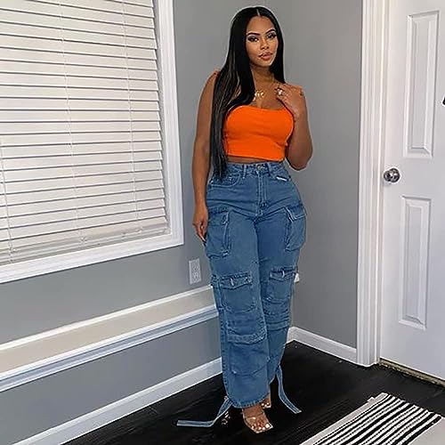 Womens High Waisted Baggy Cargo Jeans Straight Wide Leg Y2K Denim Pants Y2K Streetwear Casual Boyfriend Trousers4